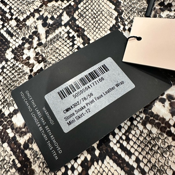 NWT PrettyLittleThing Stone Snake Print Faux Leather Wrap Mini Skirt US 8 - Picture 6 of 6